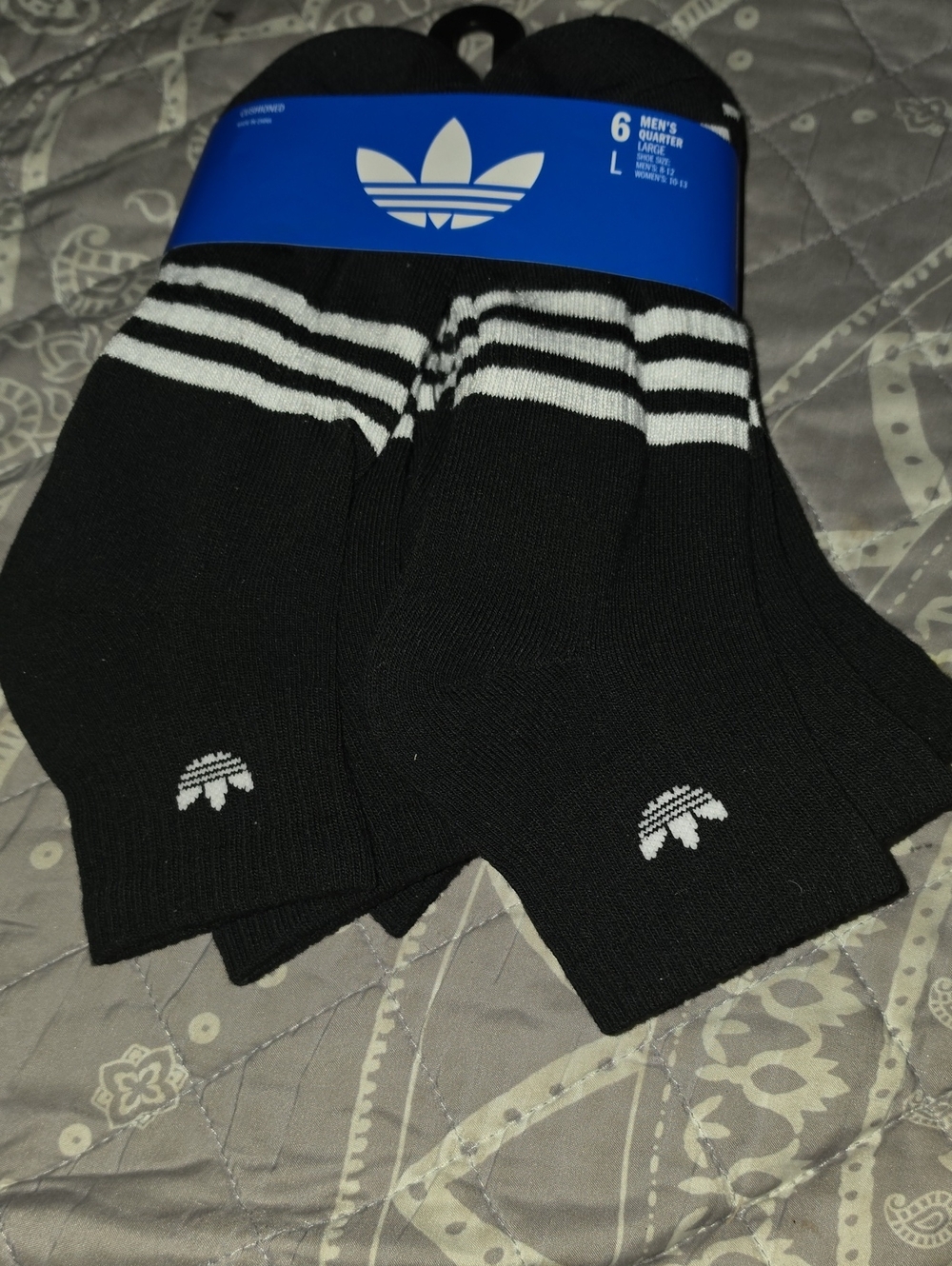 Adidas Men's 6 Pair Of Quater Lenth Large Black Socks (8-12)